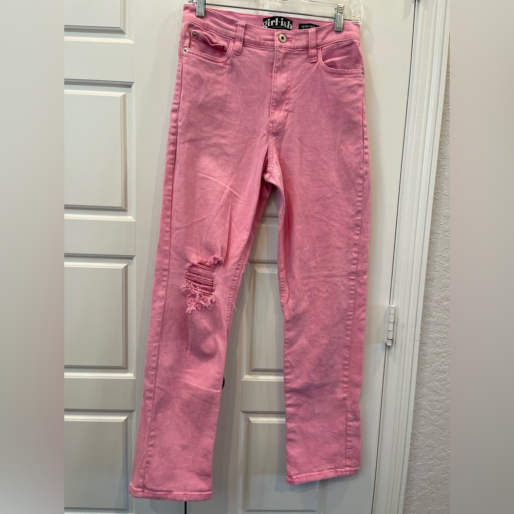 Girl ish Jeans Pink Ultra High Rise Slim Straight Size: 5/27